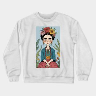 Frida's Floral Reverie: Artistic Illustration Crewneck Sweatshirt